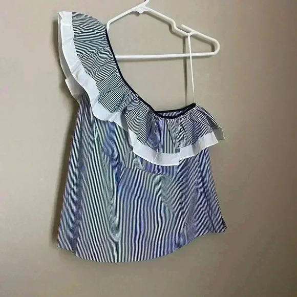 J. Crew One-Shoulder Ruffle Top In Stripe Size 14 - Picture 2 of 12